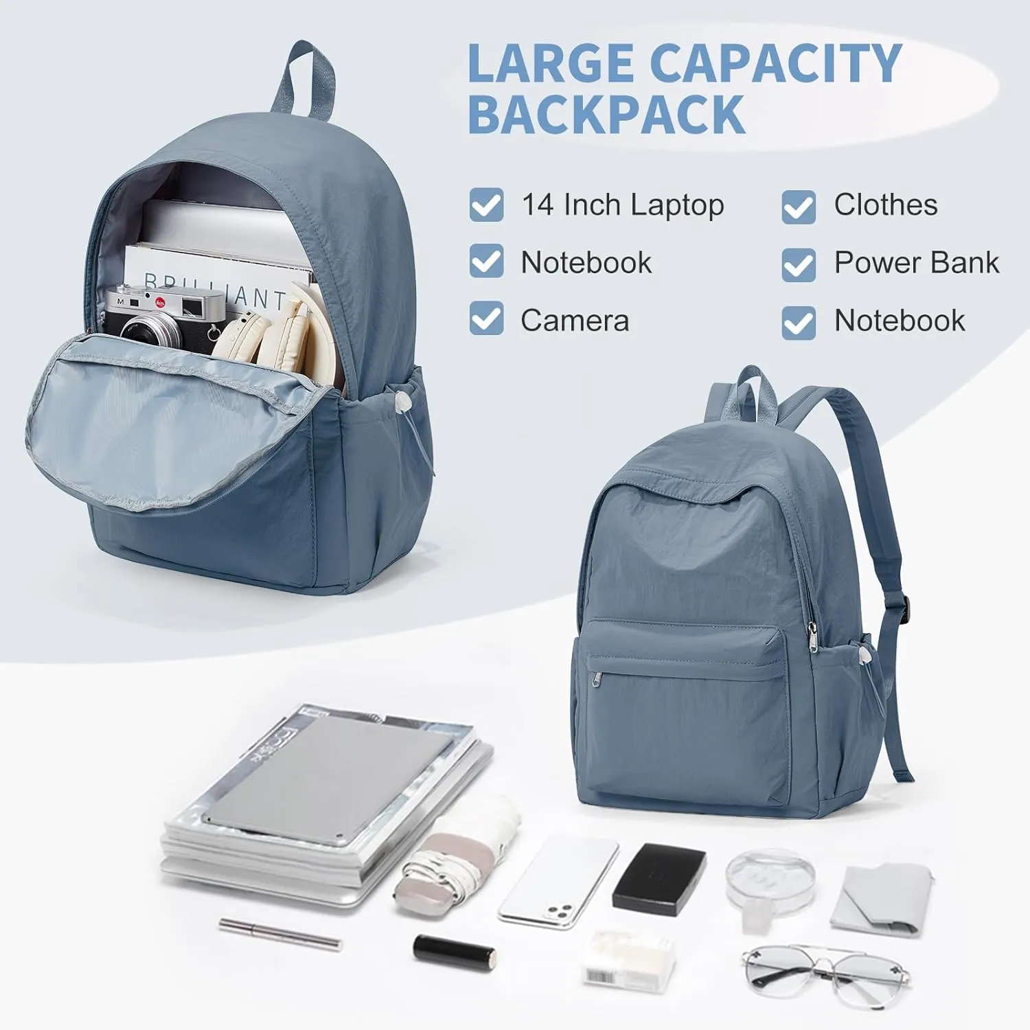 Backpacks For School Teens Girls Boys,Lightweight Casual Daypack College Backpacks,Aesthetic High School Backpack Laptop 14inch,Bookbag For Women Men(Blue)