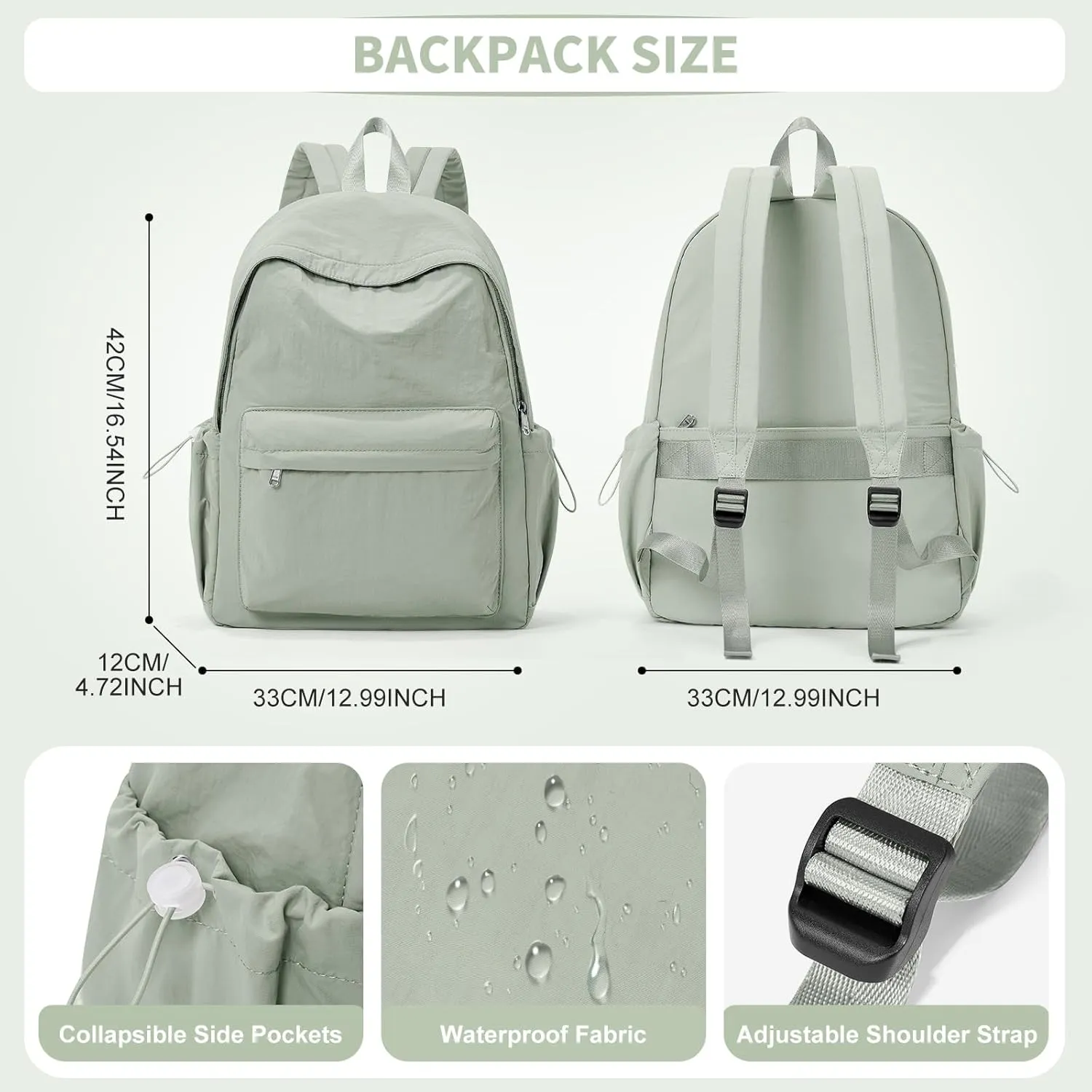 Backpacks For School Teens Girls Boys,Lightweight Casual Daypack College Backpacks,Aesthetic High School Backpack Laptop 14inch,Bookbag For Women Men(Green)