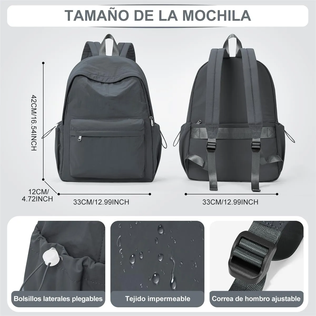 Backpacks For School Teens Girls Boys,Lightweight Casual Daypack College Backpacks,Aesthetic High School Backpack Laptop 14inch,Bookbag For Women Men(Grey)
