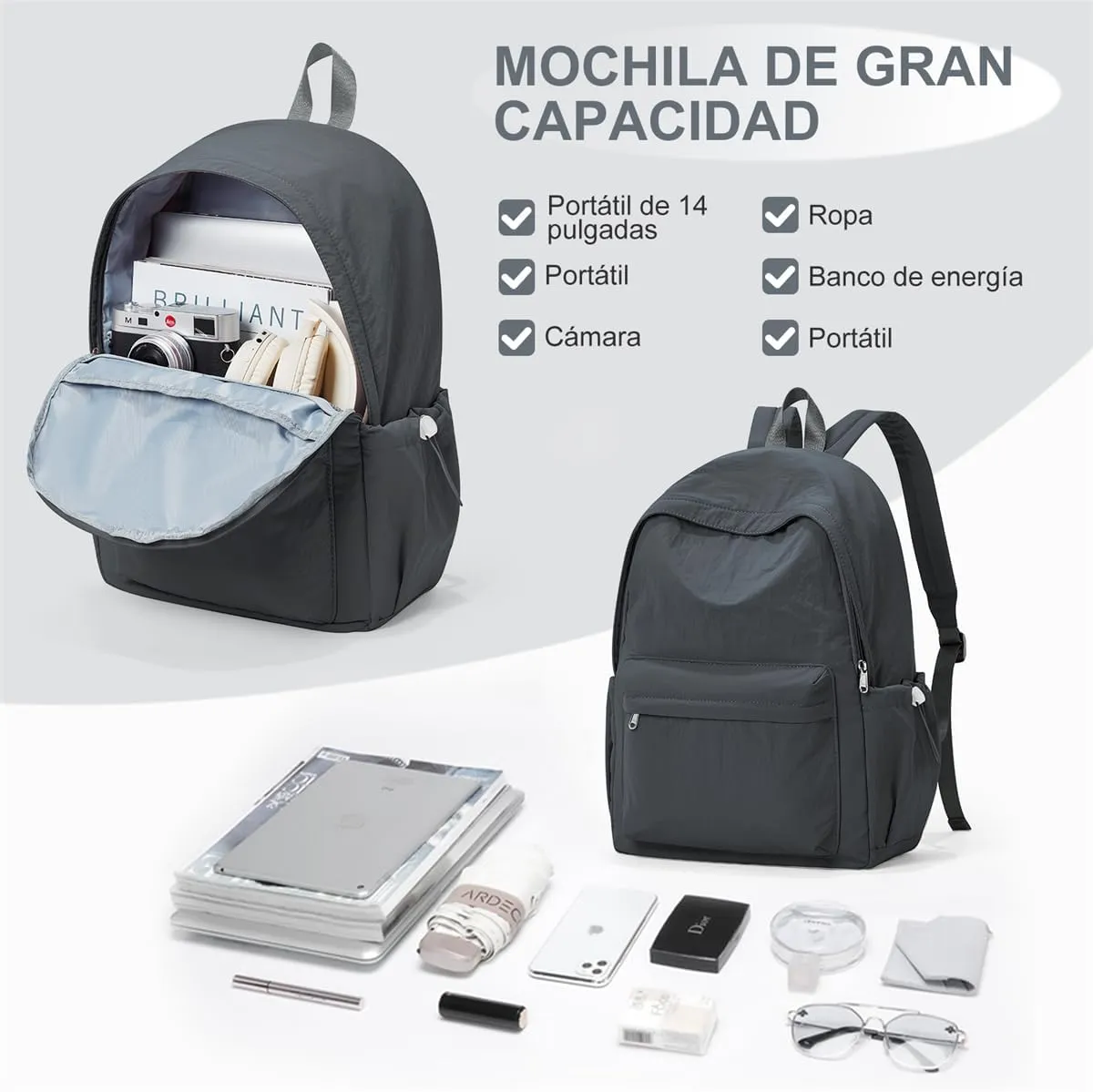 Backpacks For School Teens Girls Boys,Lightweight Casual Daypack College Backpacks,Aesthetic High School Backpack Laptop 14inch,Bookbag For Women Men(Grey)