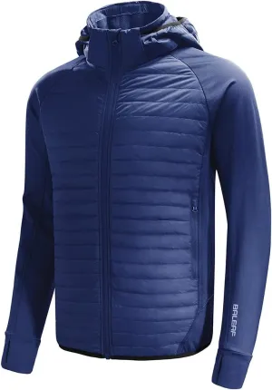 baleaf Men's Running Jacket Lightweight Thumble Hole Warm Up Puffer Jacket Hybrid Thermal Coat Insulated Hiking Golf