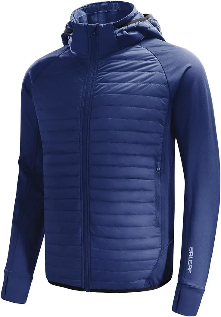 baleaf Men's Running Jacket Lightweight Thumble Hole Warm Up Puffer Jacket Hybrid Thermal Coat Insulated Hiking Golf