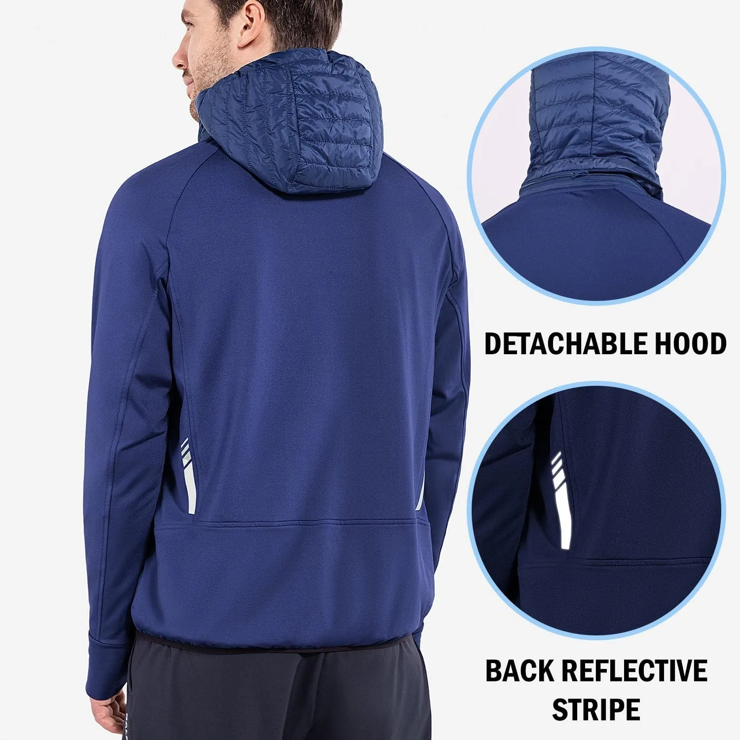 baleaf Men's Running Jacket Lightweight Thumble Hole Warm Up Puffer Jacket Hybrid Thermal Coat Insulated Hiking Golf