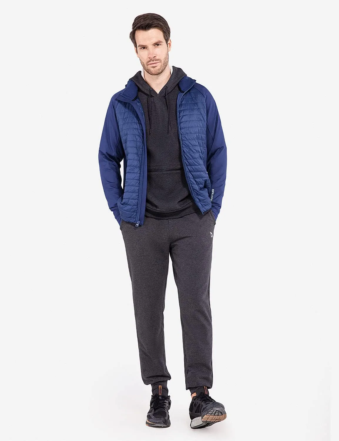 baleaf Men's Running Jacket Lightweight Thumble Hole Warm Up Puffer Jacket Hybrid Thermal Coat Insulated Hiking Golf