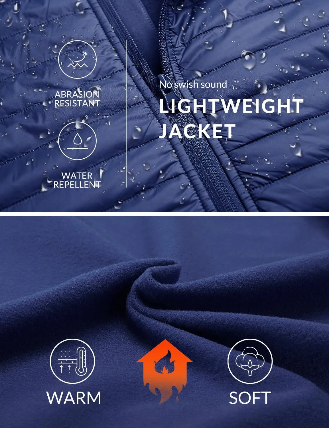 baleaf Men's Running Jacket Lightweight Thumble Hole Warm Up Puffer Jacket Hybrid Thermal Coat Insulated Hiking Golf
