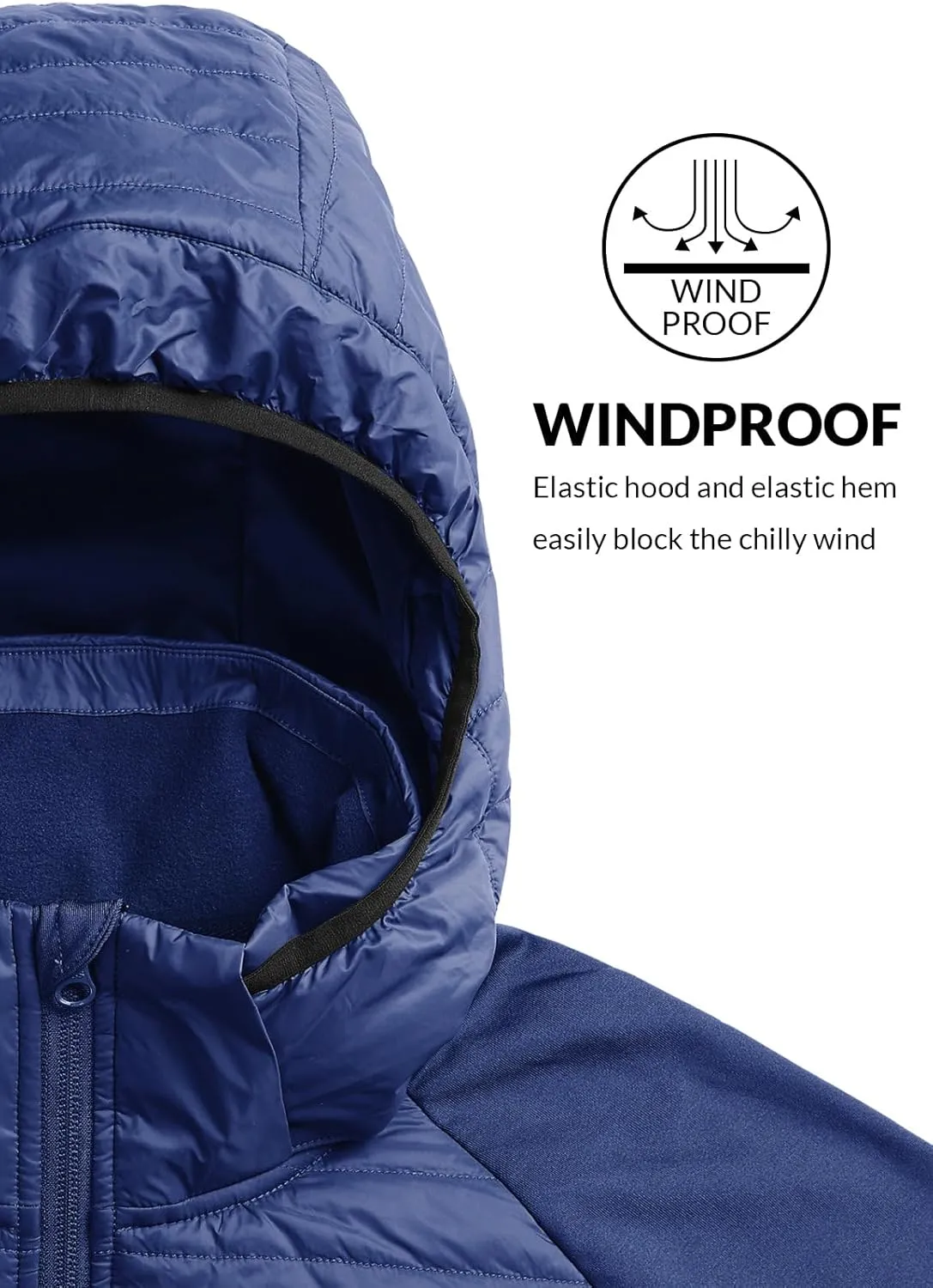 baleaf Men's Running Jacket Lightweight Thumble Hole Warm Up Puffer Jacket Hybrid Thermal Coat Insulated Hiking Golf
