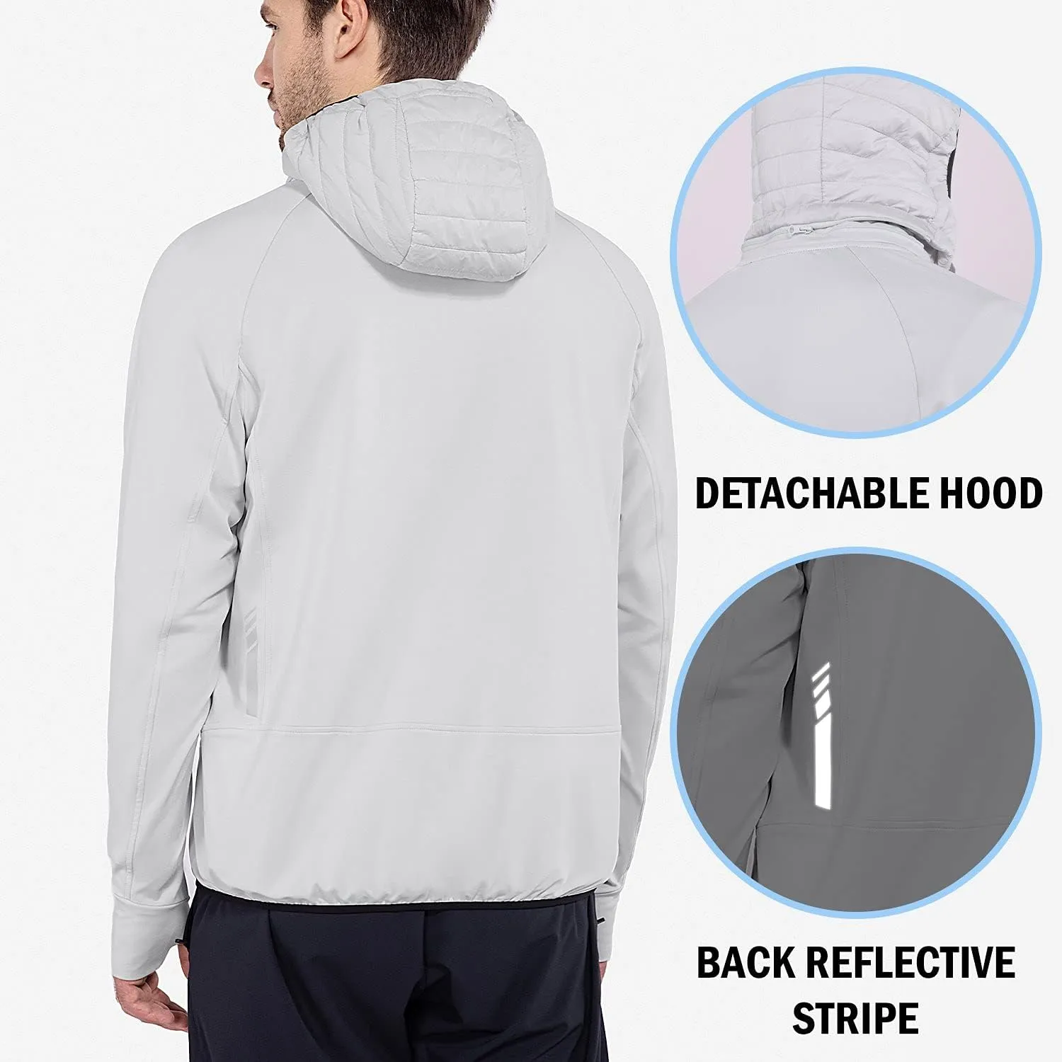 baleaf Men's Running Jacket Lightweight Thumble Hole Warm Up Puffer Jacket Hybrid Thermal Coat Insulated Hiking Golf