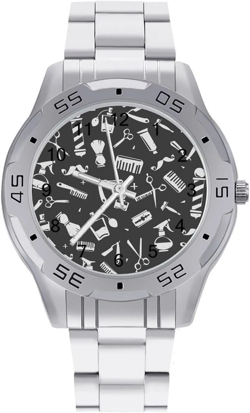 Barbershop Tools Classic Wrist Watches for Men Casual Business Dress Watch with Stainless Steel Band Work Party