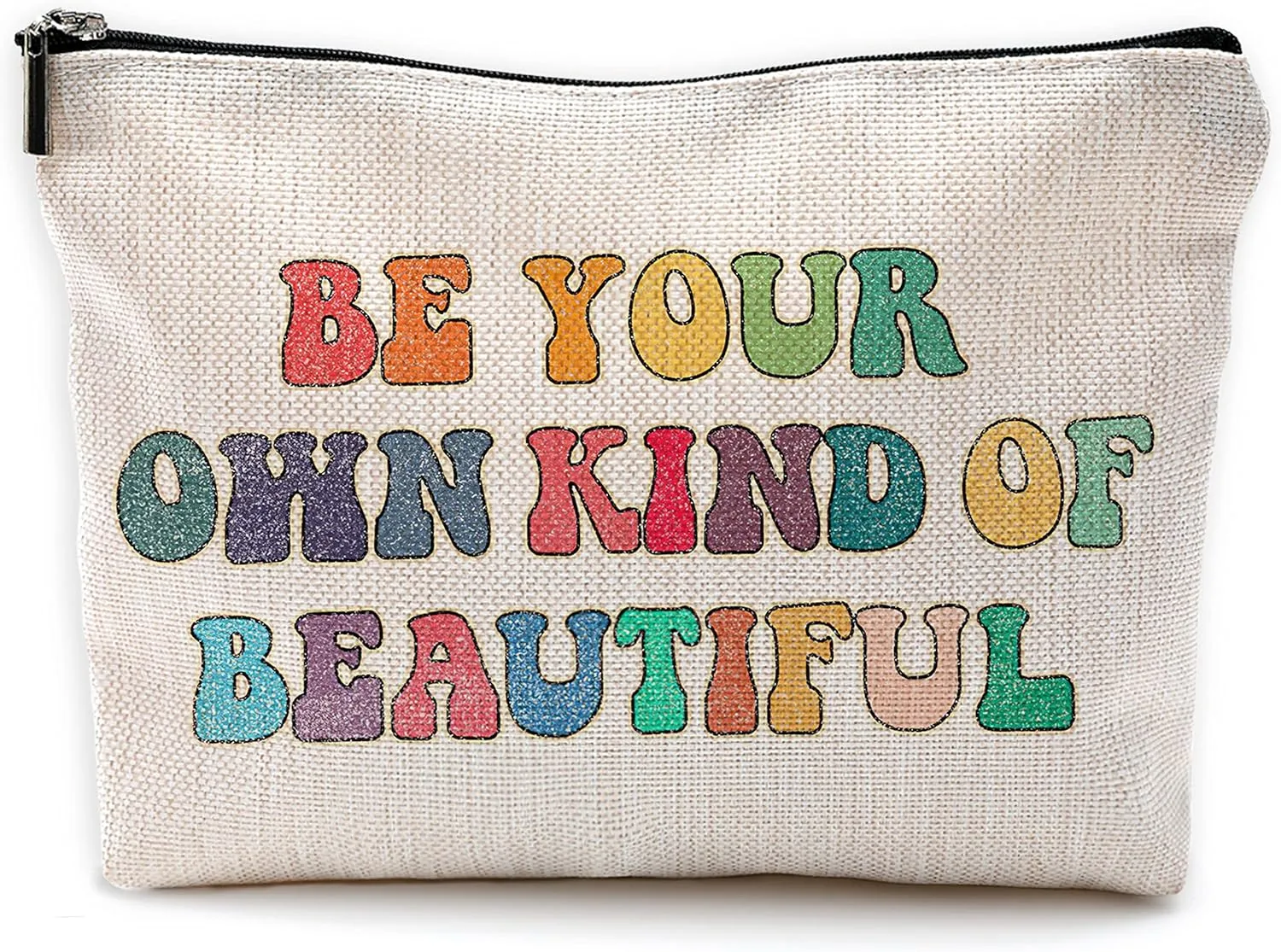 Be Your Own Kind of Beautiful Makeup Bag Travel Cosmetic Bags for Women Girls,Rainbow Colors Word Cosmetic Bags with Zipper Pouch Travel Toiletry Case,Inspirational Gifts for Women Friends Daughter