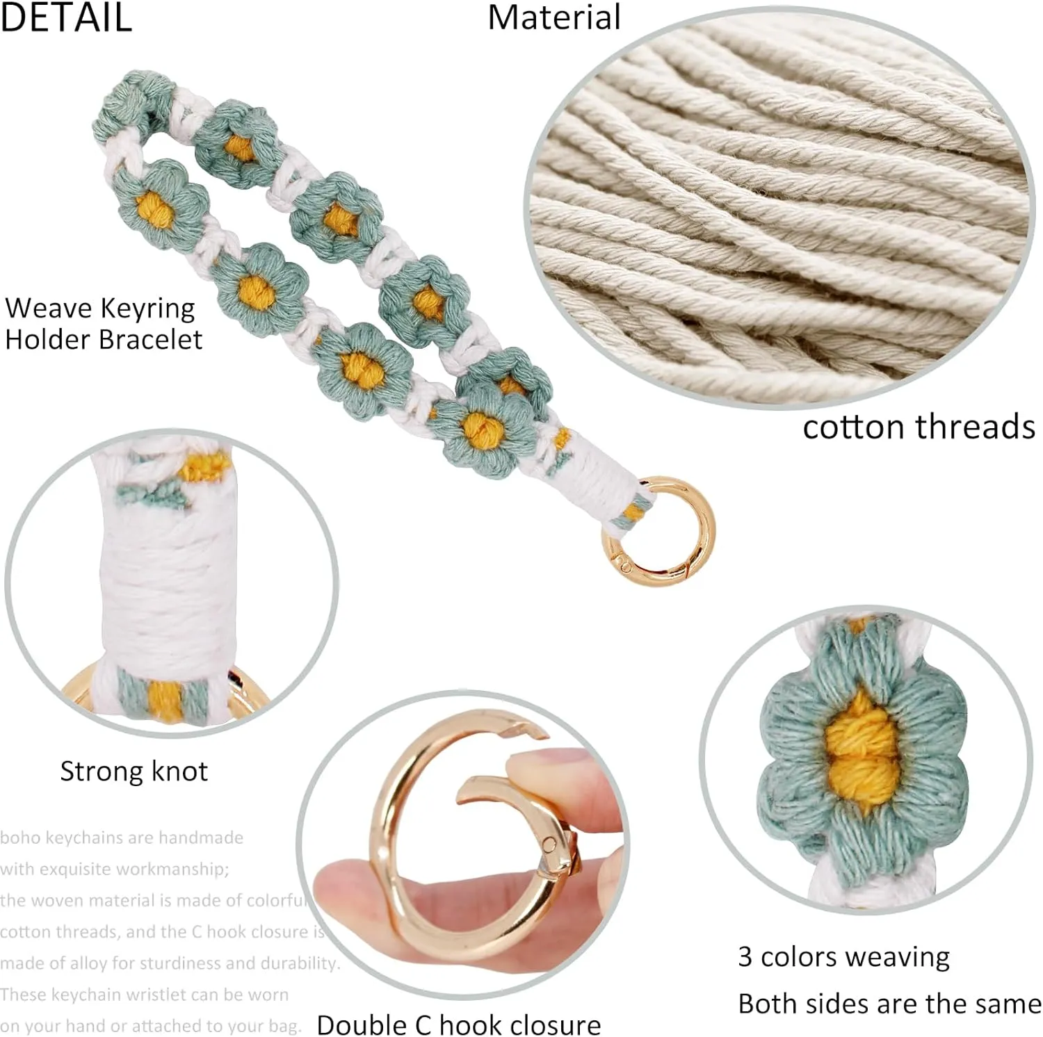 BIHRTC Boho Macrame Wristlet Keychain Handmade Keyring Bracelet Wrist Lanyard for Women Car Keys Holder