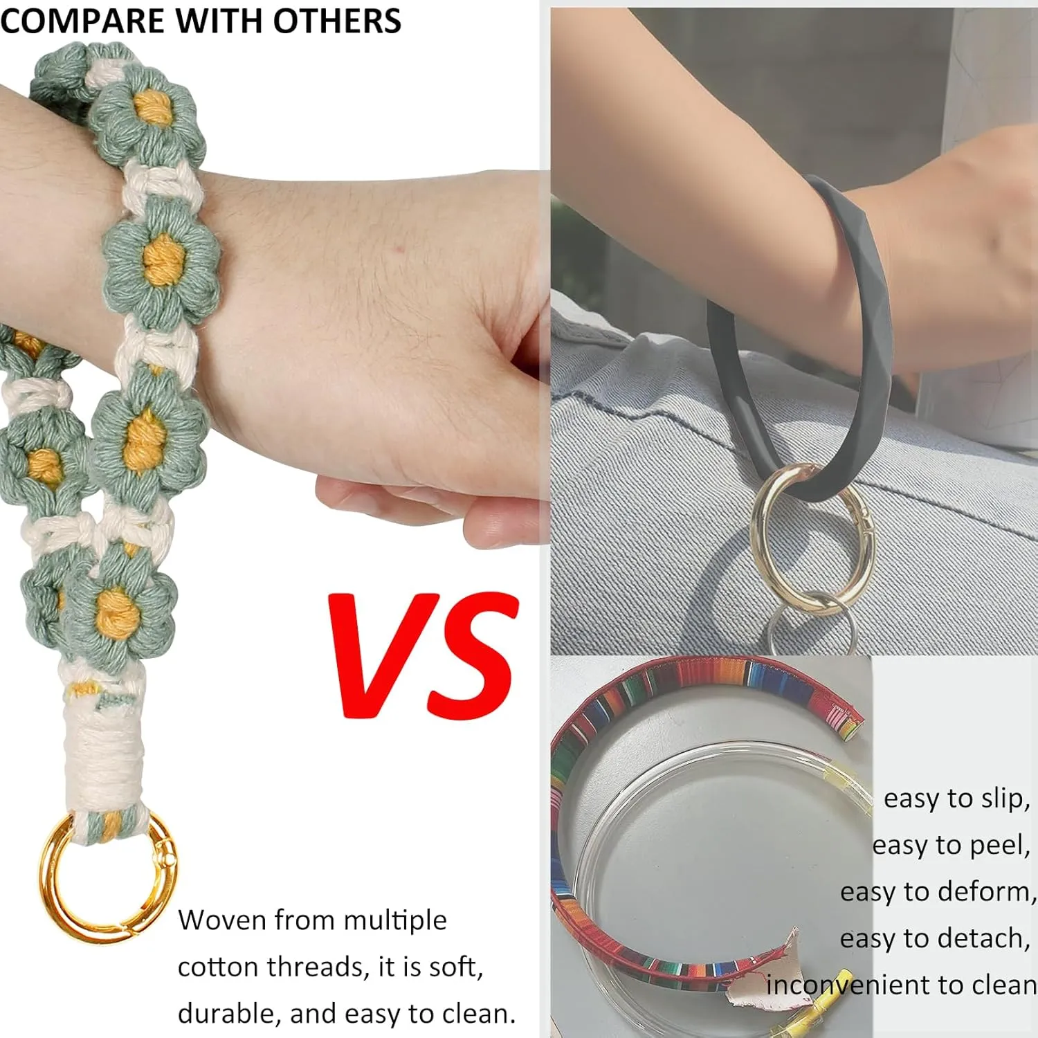 BIHRTC Boho Macrame Wristlet Keychain Handmade Keyring Bracelet Wrist Lanyard for Women Car Keys Holder