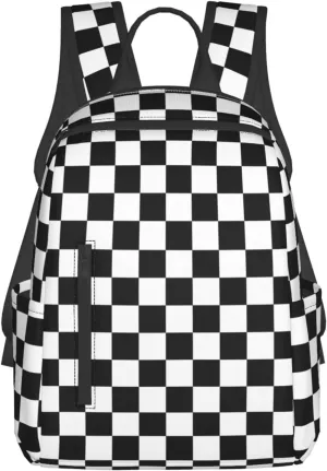 Black and White Checkered Race Flag Casual Backpacks Laptop Backpack Outdoor Travel Rucksack Sport Carry-On Daypack Lightweight Bag with Multi-Pockets