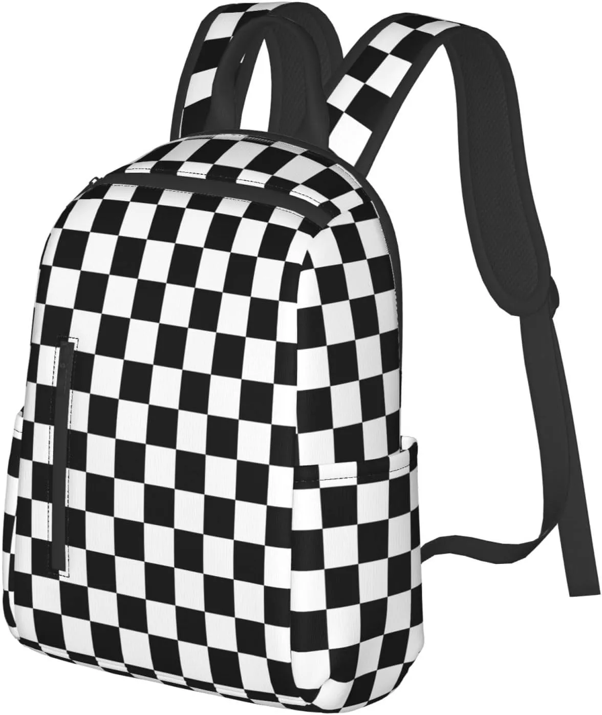 Black and White Checkered Race Flag Casual Backpacks Laptop Backpack Outdoor Travel Rucksack Sport Carry-On Daypack Lightweight Bag with Multi-Pockets