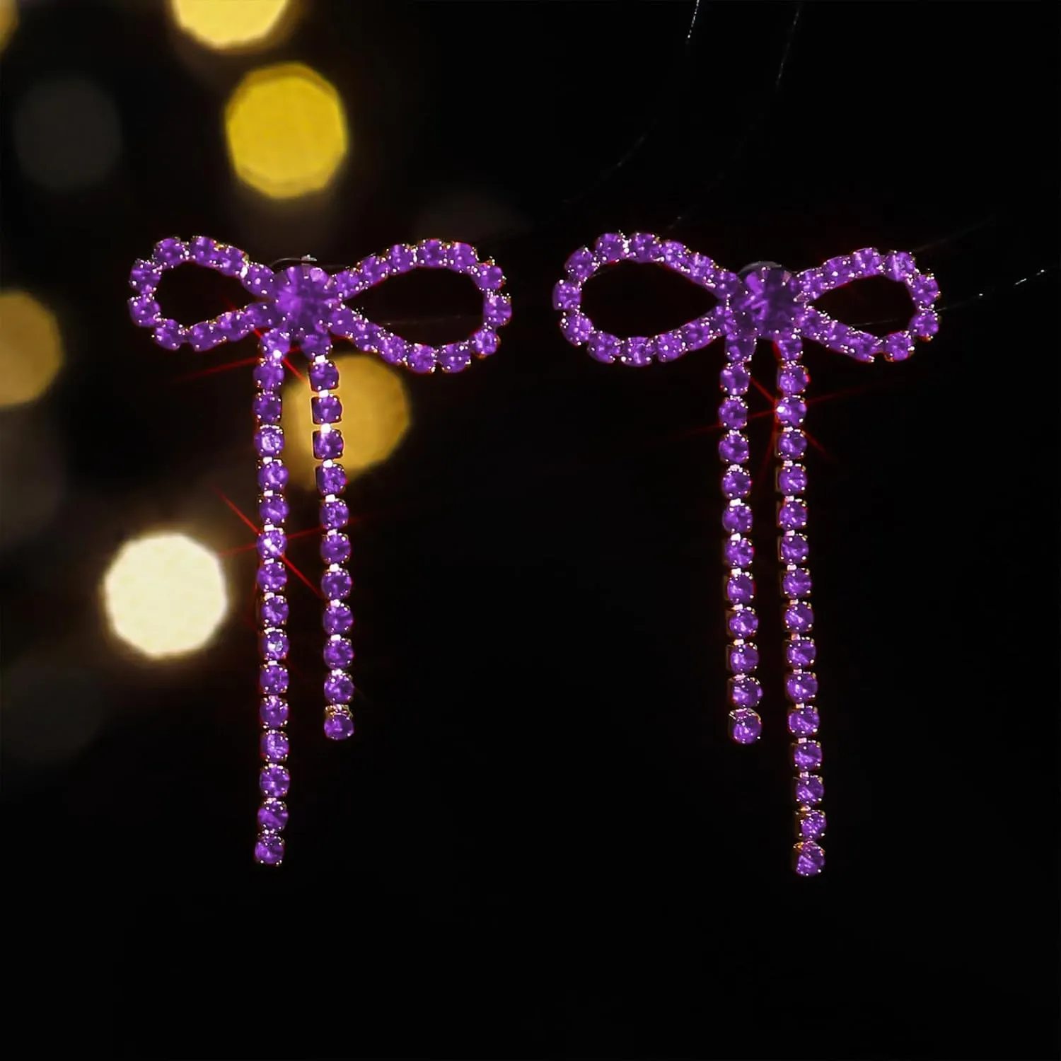 Black Bow Earrings for Women Trendy Black Earrings Rhinestone Dangling Sparkly Wedding Earings for Brides Bow Jewelry