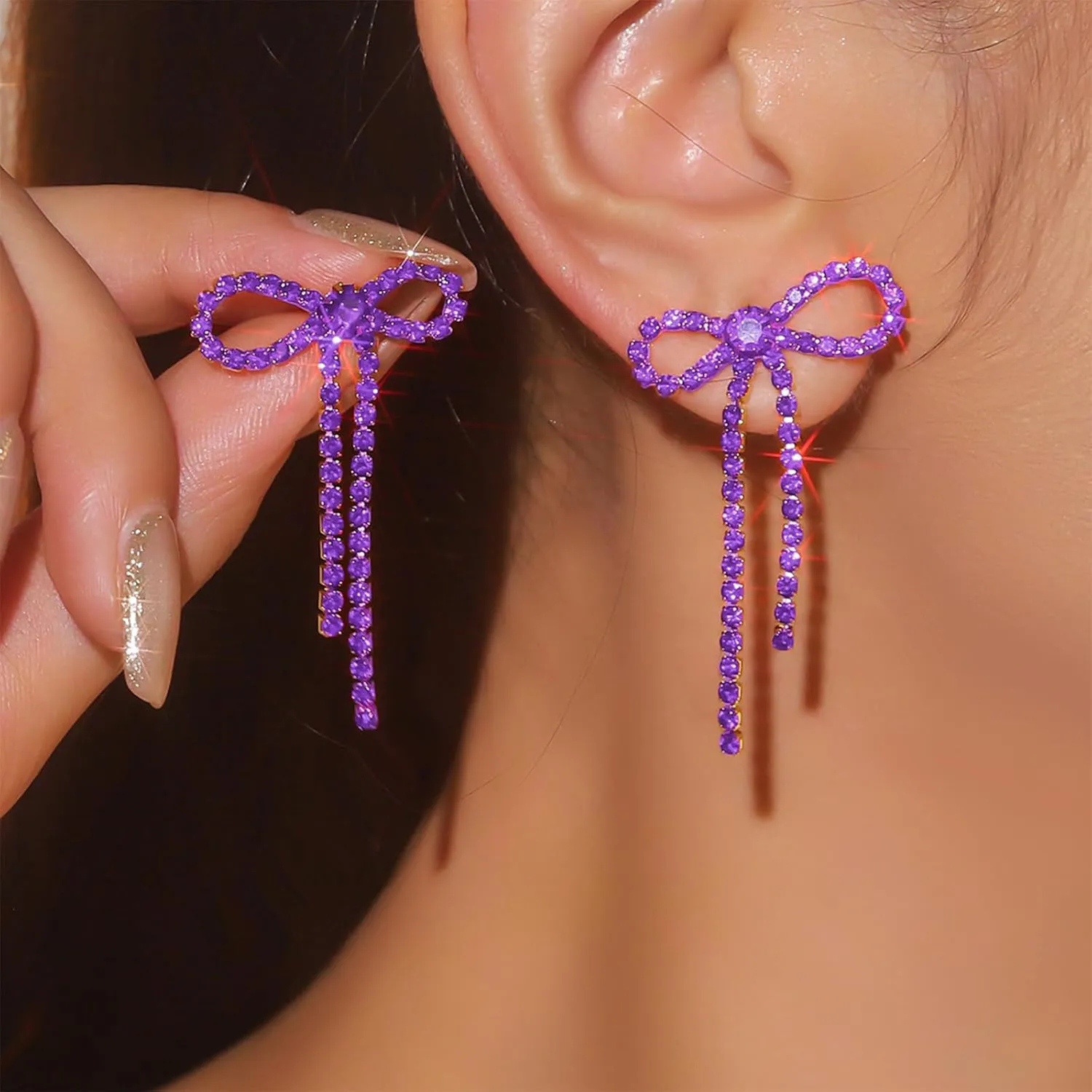 Black Bow Earrings for Women Trendy Black Earrings Rhinestone Dangling Sparkly Wedding Earings for Brides Bow Jewelry