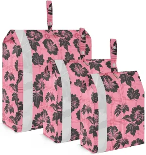 Black Flowers on Blush Background 3 Piecing Packing Travel Bag Collapsible Garment Bag Closet Storage Travel Bag Set Travel Bags Organizer