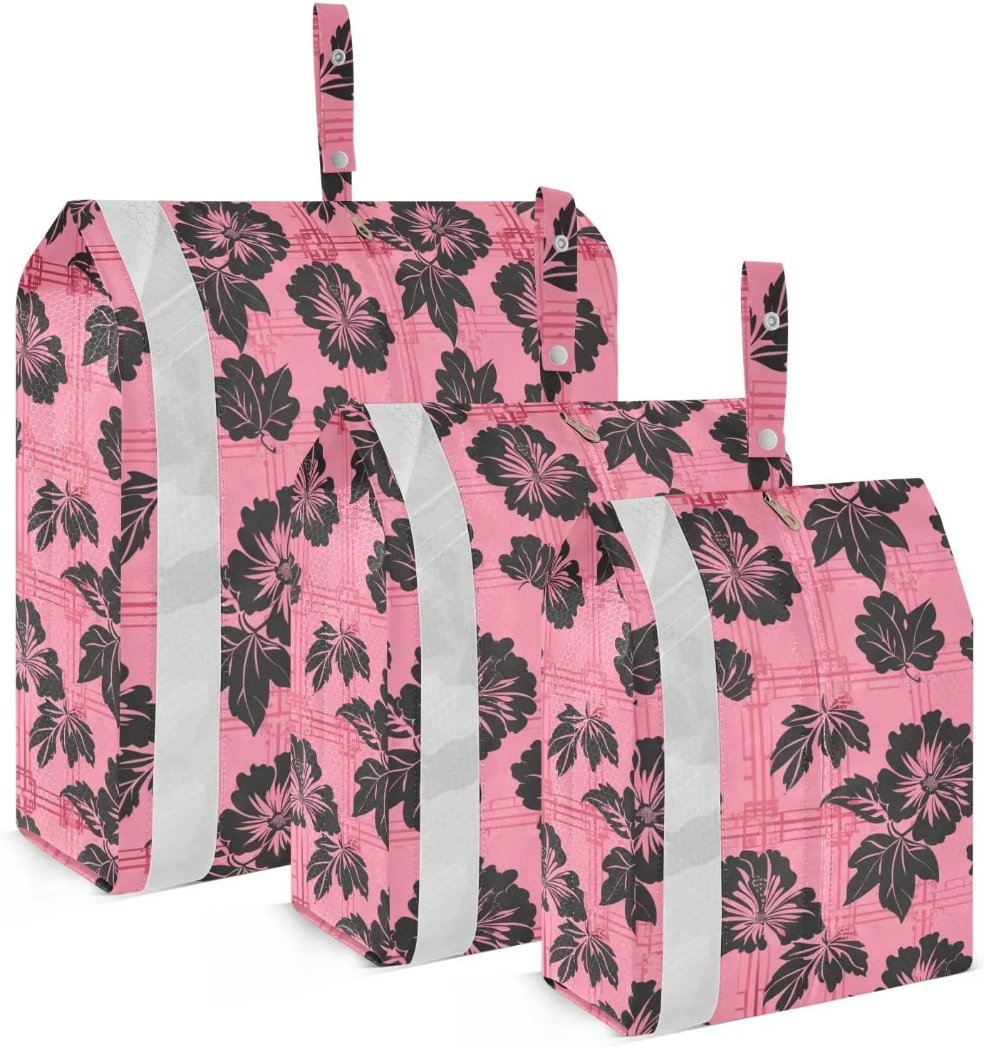 Black Flowers on Blush Background 3 Piecing Packing Travel Bag Collapsible Garment Bag Closet Storage Travel Bag Set Travel Bags Organizer