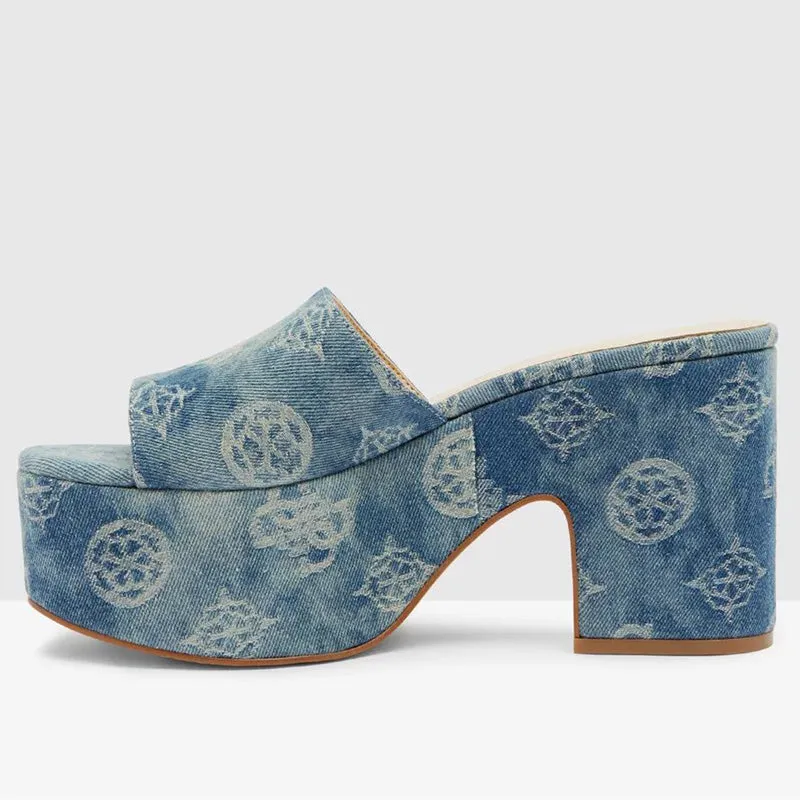 Blue Print Slide Chunky Heels