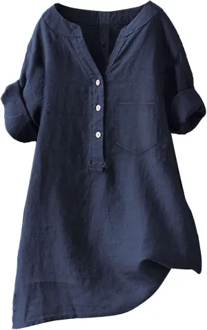 Boho Linen Shirts for Women 2025 Gauze Short Sleeve V Neck Button Loose Fit Blouses Vacation Dress Casual Tunic Tops