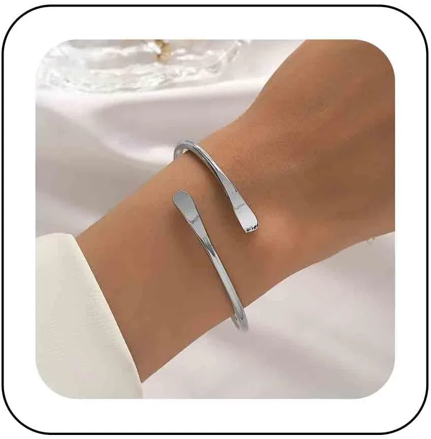 Boho Open Bangle Bracelet Gold Open Cuff Bracelet Adjustable Cuff Thin Wire Bangle Bracelet Simple Thin Cuff Bracelets Minimalist Open Twist Bracelet