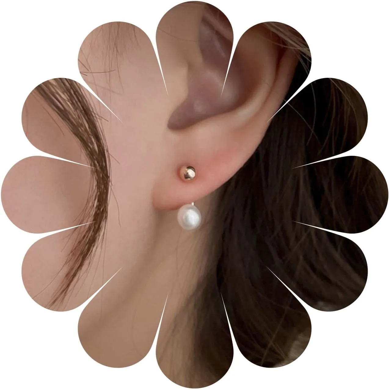Boho Pearl Ear Jacket Earrings Gold Ball Pearl Stud Earrings Single Pearl Earrings Pearl Front Back Earrings Minimalist Pearl Ball Earrings Jewelry for Women