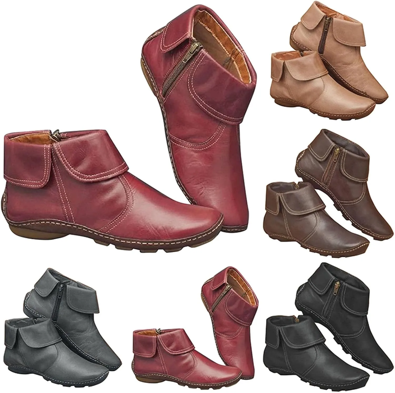 Boots Women Fall Boots for Women Womens Leather Booties Botas De Piel Para Mujer Elegantes Ankle Cowboy Boots for Women Wide Width Women's Shoes Size 11 Wide Width