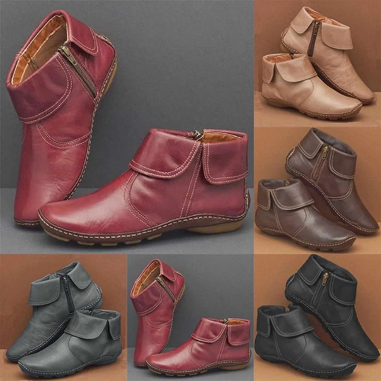 Boots Women Fall Boots for Women Womens Leather Booties Botas De Piel Para Mujer Elegantes Ankle Cowboy Boots for Women Wide Width Women's Shoes Size 11 Wide Width