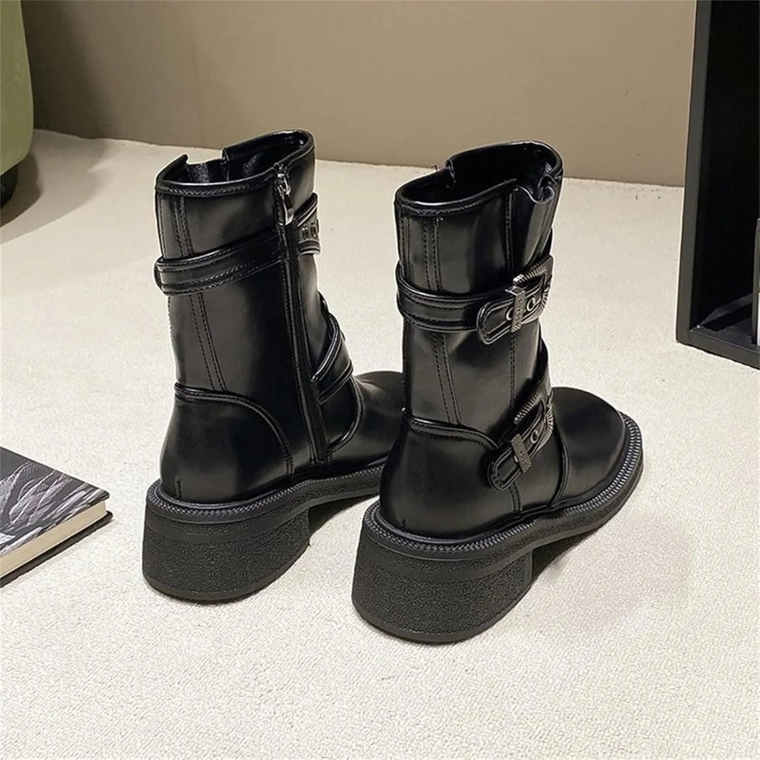 Boots Women Wide Ankle Boots for Women Gold Booties for Women Black Heels for Women Chunky Heel Womens Booties and Ankle Boots Leather Low Heel Ankle Boot