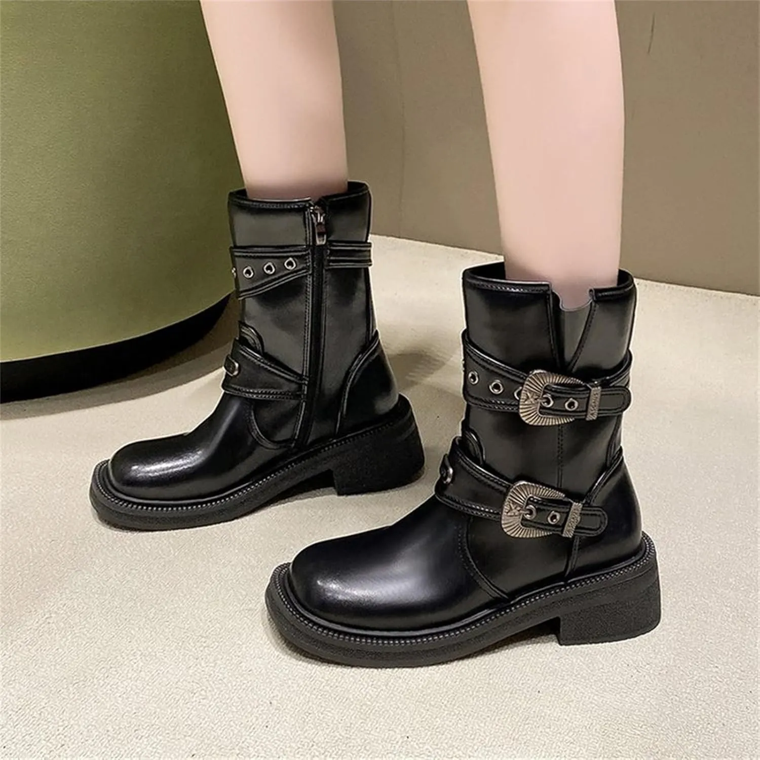 Boots Women Wide Ankle Boots for Women Gold Booties for Women Black Heels for Women Chunky Heel Womens Booties and Ankle Boots Leather Low Heel Ankle Boot