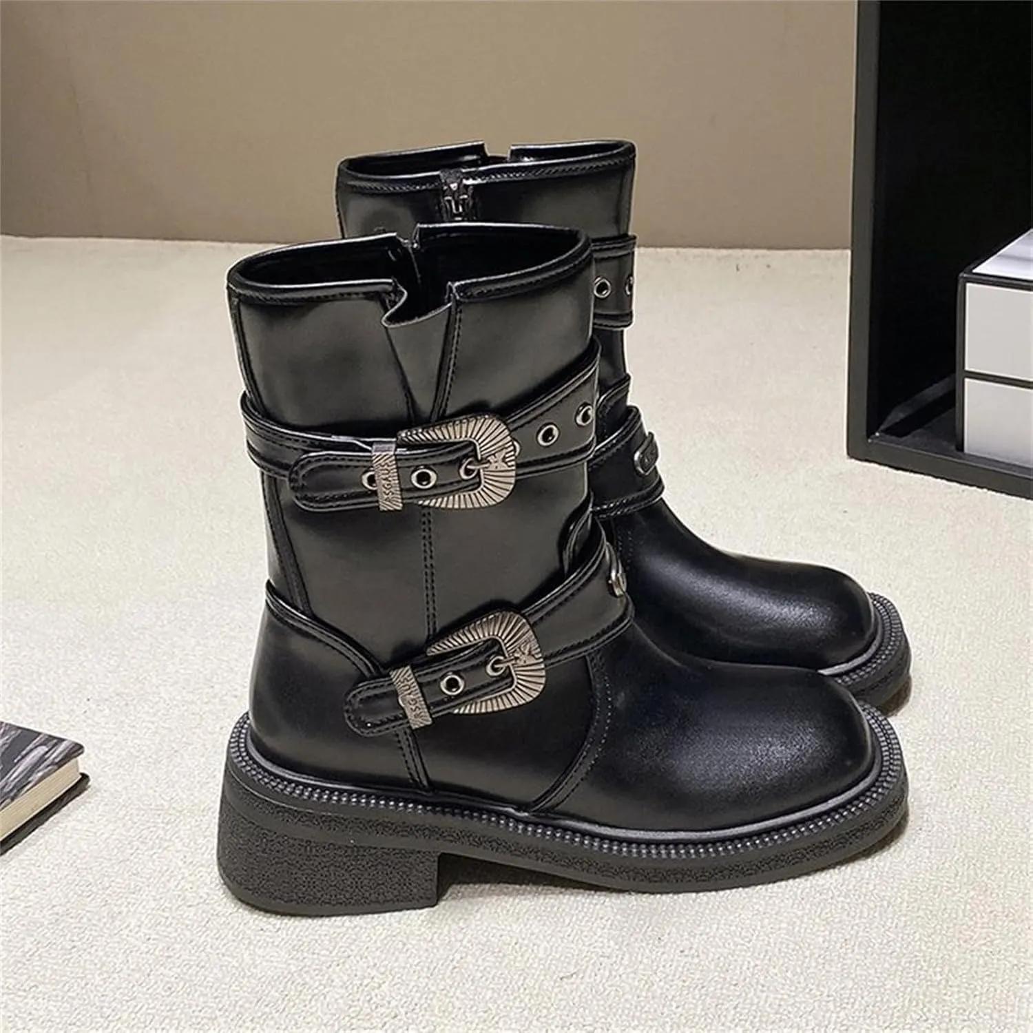Boots Women Wide Ankle Boots for Women Gold Booties for Women Black Heels for Women Chunky Heel Womens Booties and Ankle Boots Leather Low Heel Ankle Boot