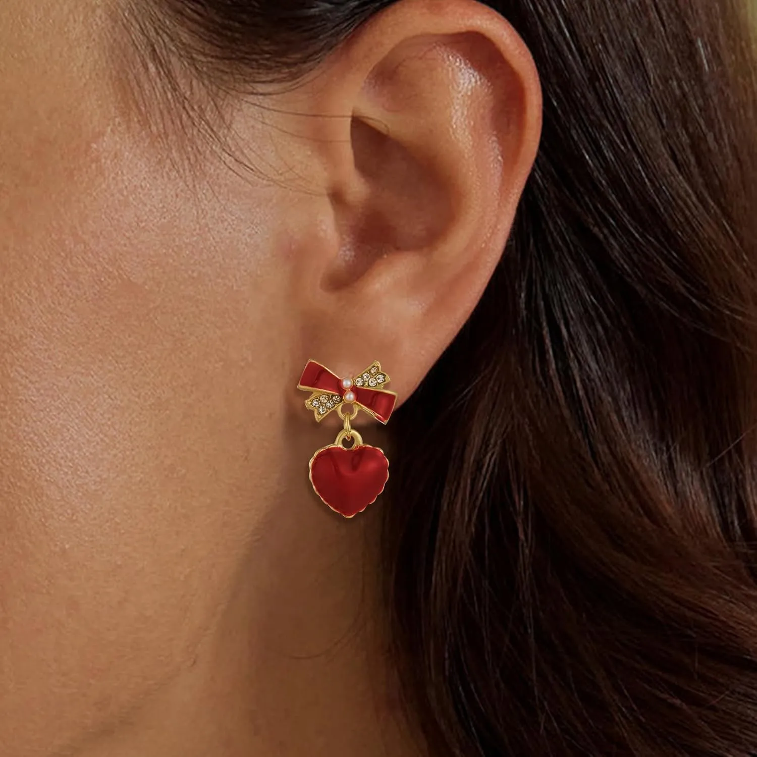 Bow Earrings for Women Rhinestone Pearl Bow Earrings Pearl Drop Earrings for Women Holiday Earrings Christmas Jewelry for Women