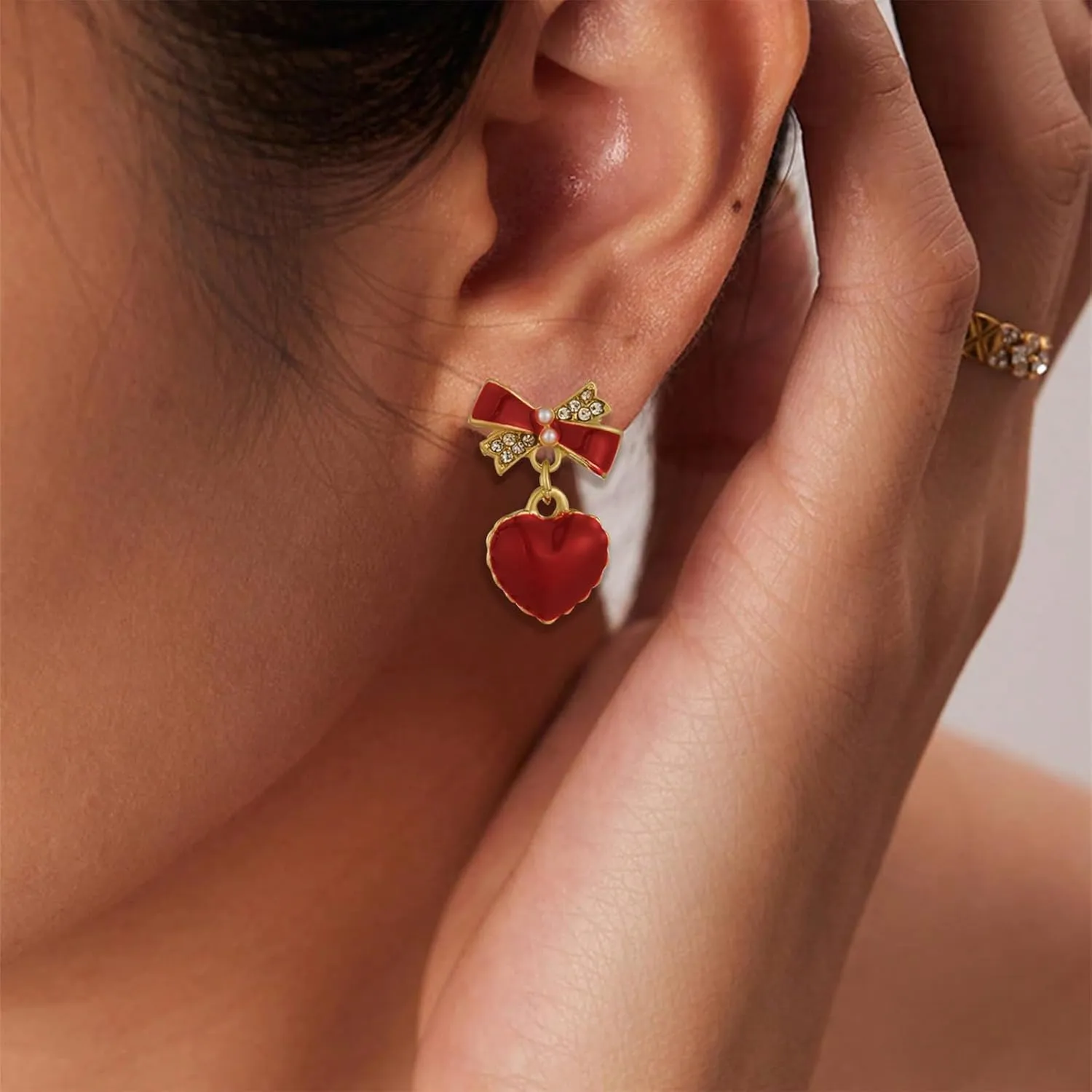 Bow Earrings for Women Rhinestone Pearl Bow Earrings Pearl Drop Earrings for Women Holiday Earrings Christmas Jewelry for Women