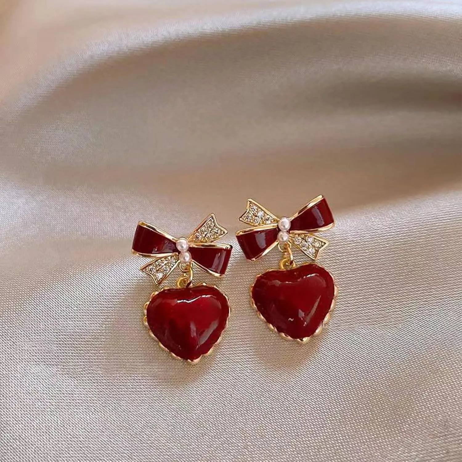 Bow Earrings for Women Rhinestone Pearl Bow Earrings Pearl Drop Earrings for Women Holiday Earrings Christmas Jewelry for Women