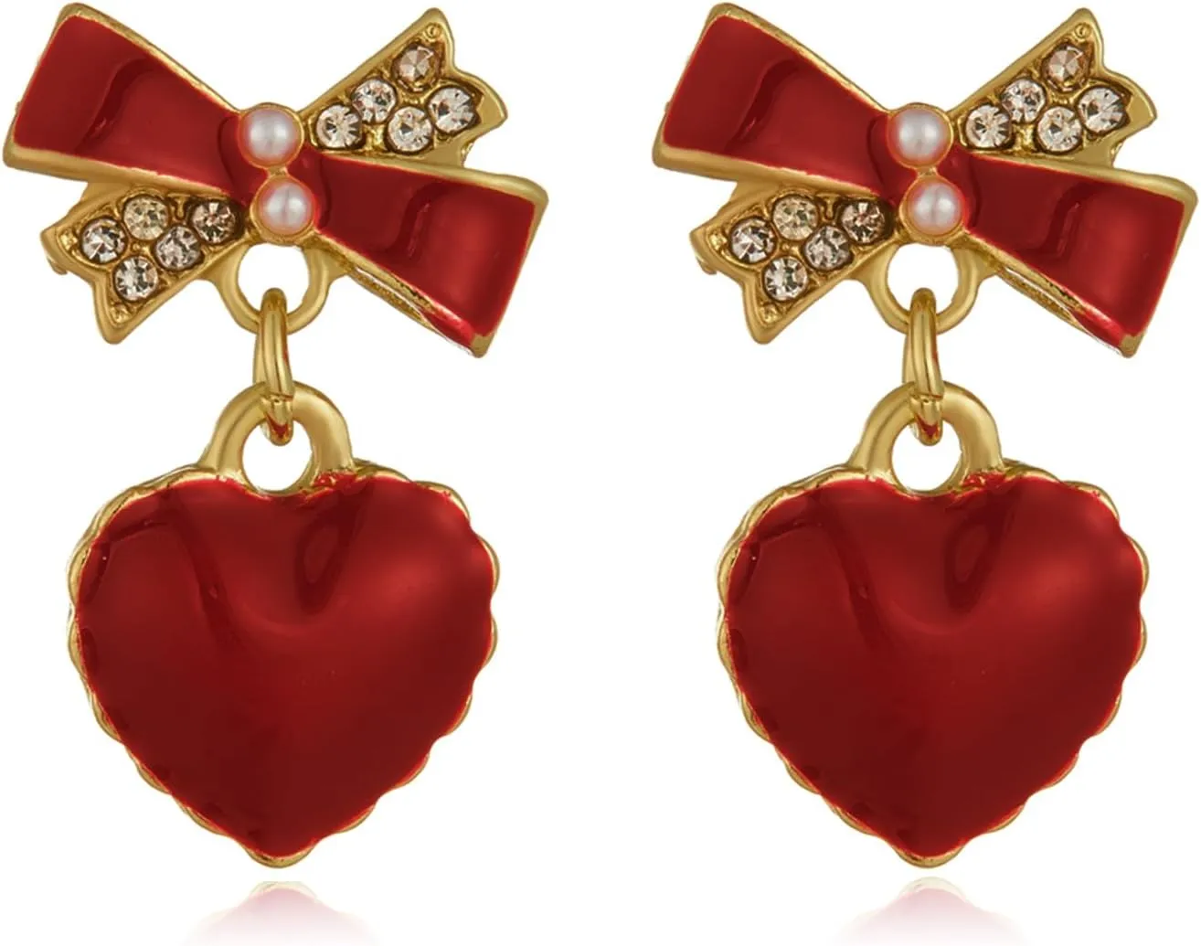 Bow Earrings for Women Rhinestone Pearl Bow Earrings Pearl Drop Earrings for Women Holiday Earrings Christmas Jewelry for Women
