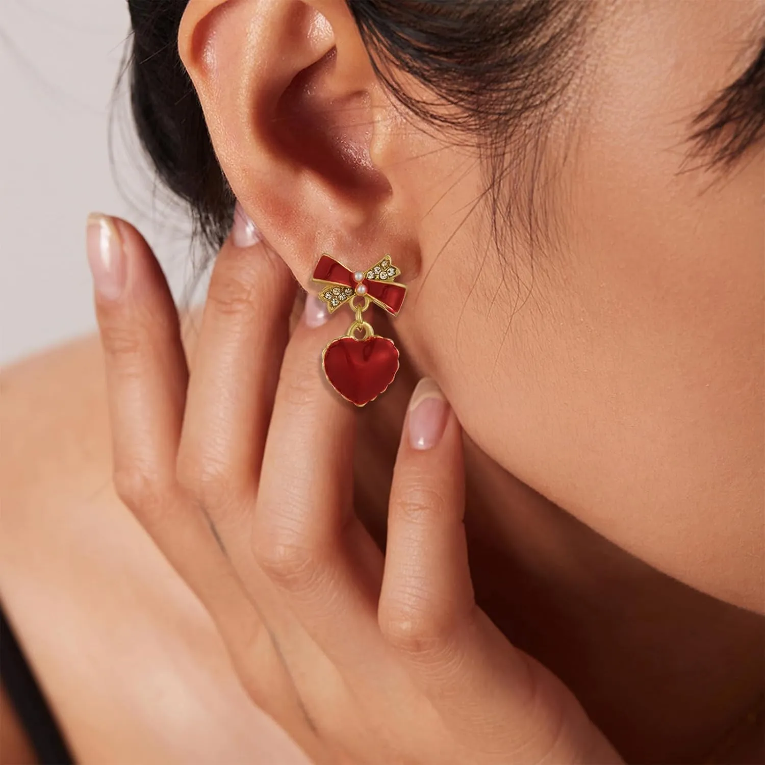 Bow Earrings for Women Rhinestone Pearl Bow Earrings Pearl Drop Earrings for Women Holiday Earrings Christmas Jewelry for Women