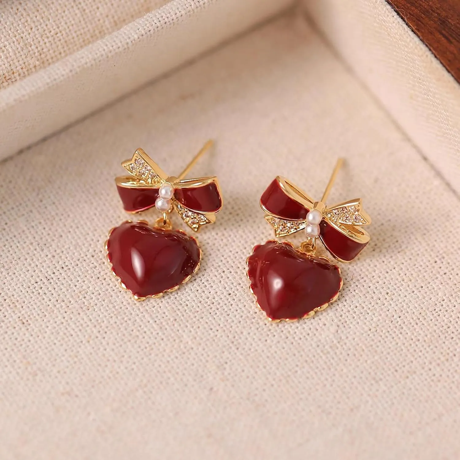 Bow Earrings for Women Rhinestone Pearl Bow Earrings Pearl Drop Earrings for Women Holiday Earrings Christmas Jewelry for Women