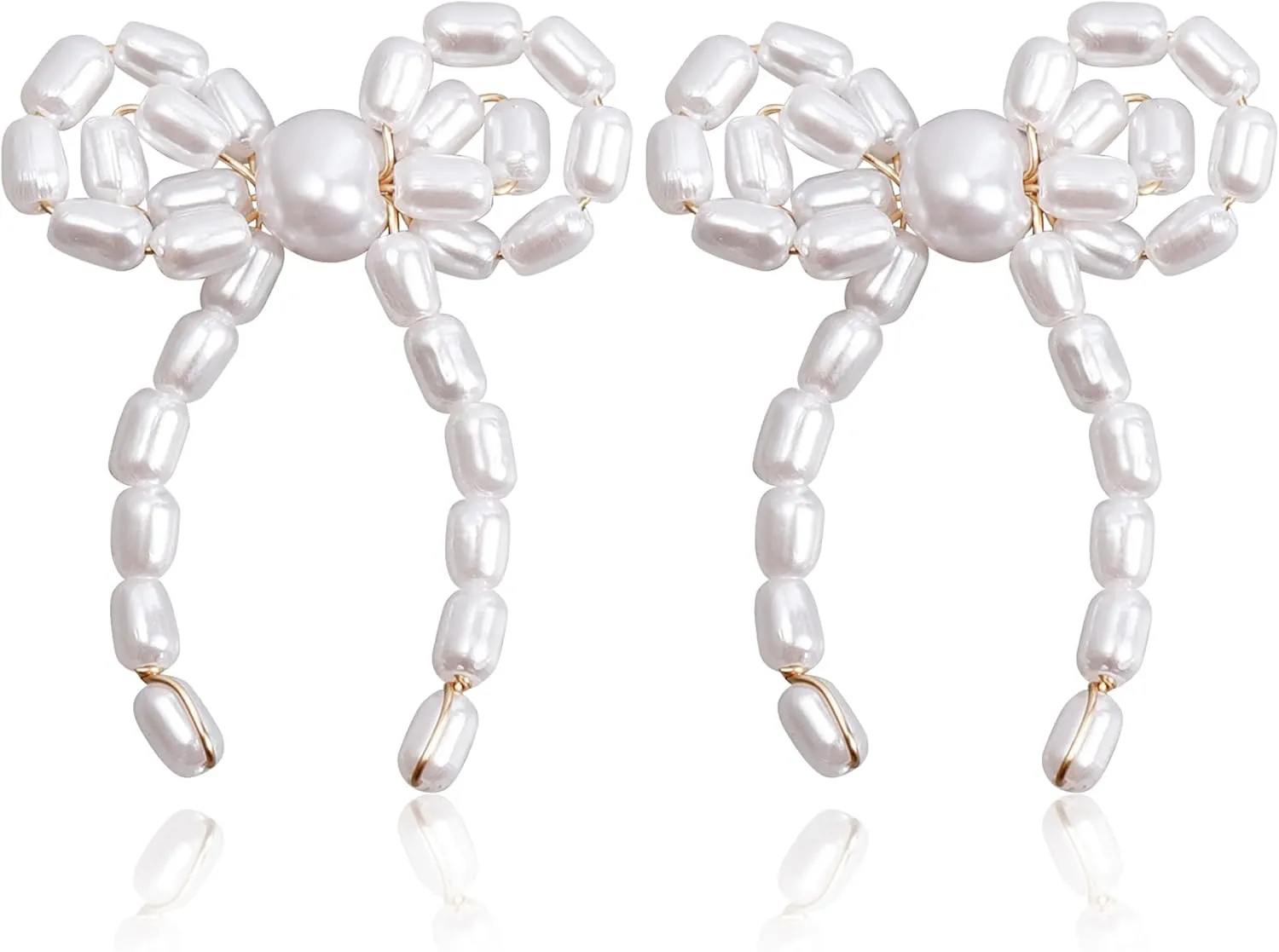 Bow Pearl Earrings for Women Gold Pearl Bow Tassel Earrings Vintage Faux Pearl Braided Stud Earrings Prom Jewellery Christmas Jewelry Accessories