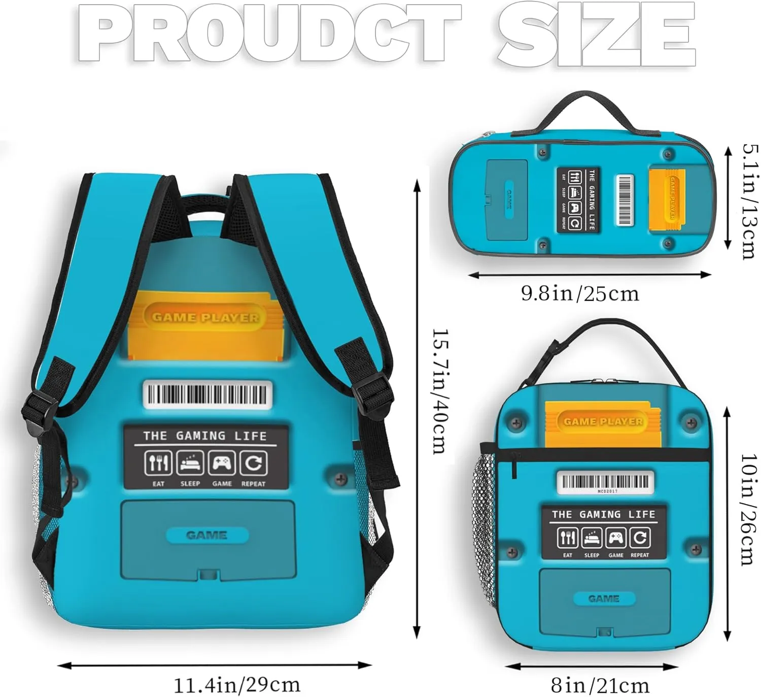 Boys Backpack Set With Lunch Bag and Pencil Case, Gamer Backpacks For Kids Boys Children Teens, Video Game Bookbag, Large Travel Laptop Backpacks