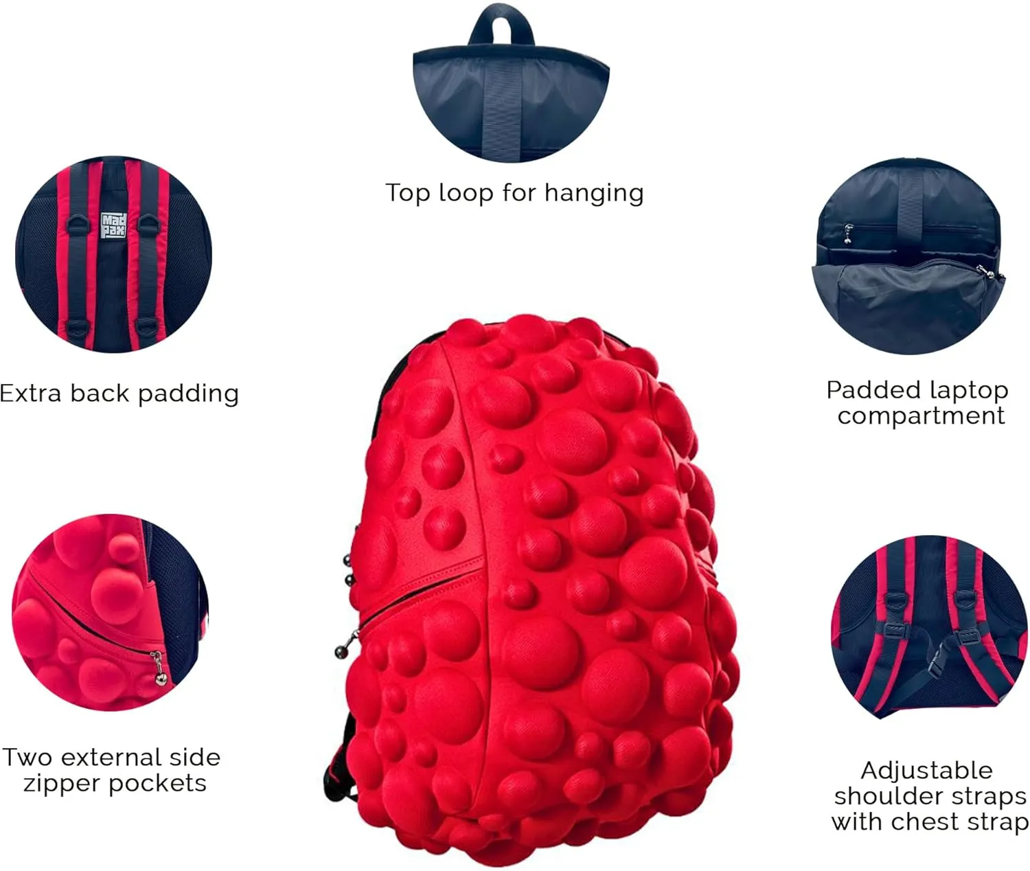 Bubble Hot Tamale Ultra Smooth Red Premium 15" Laptop Stylish Lightweight Backpack Carry On Unisex Casual Travel Commuter Bag for Men & Women