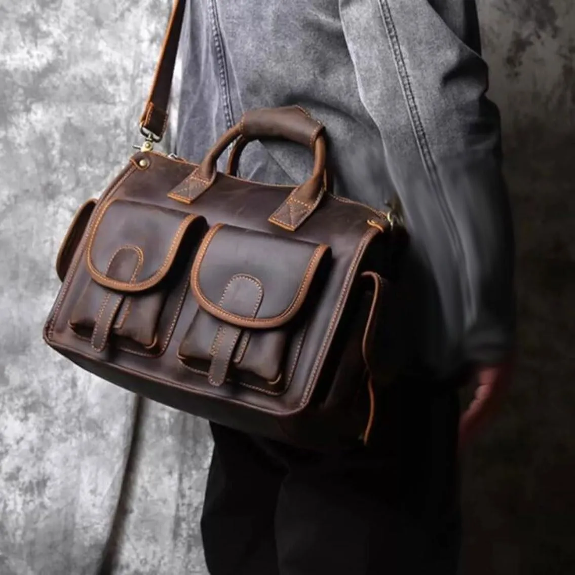 Business Mens Handbags Briefcases Messenger Shoulder Bags Carrying Cases Genuine Leather Laptop Bags