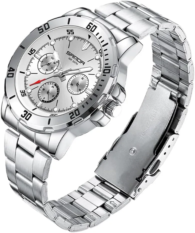 Business Men's Watches Steel Strap Three Eyes Six Needles Waterproof Luminous Calendar Men's Quartz Watch