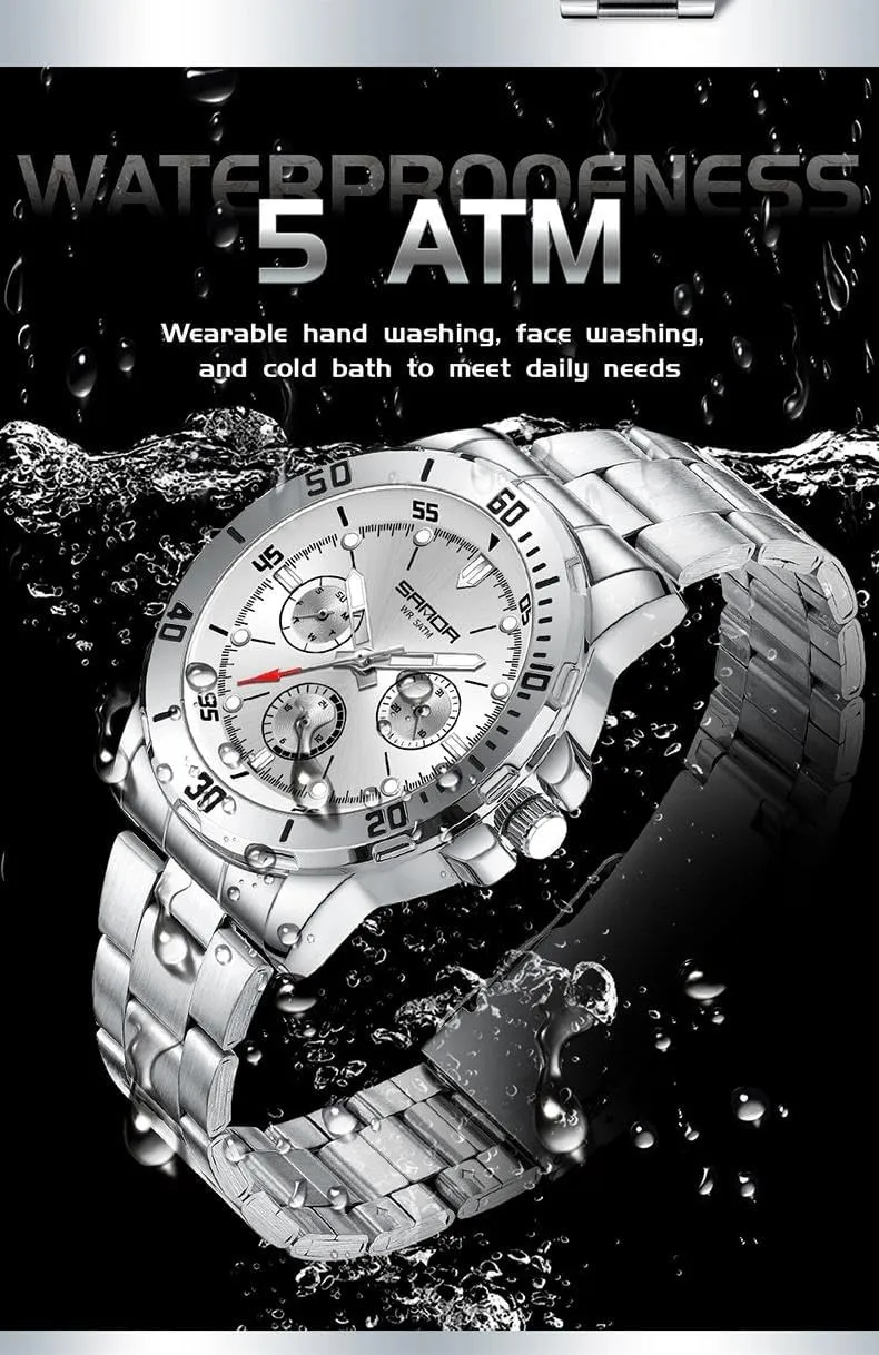 Business Men's Watches Steel Strap Three Eyes Six Needles Waterproof Luminous Calendar Men's Quartz Watch