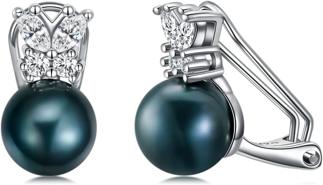 Butterfly Pearl Earrings for Women s925 Sterling Silver 9mm Black Freshwater Pearl Butterfly Stud/Dangle Earrings Valentine Jewelry Mothers Day Birthday Gifts for Her Wife Girlfriend Mom