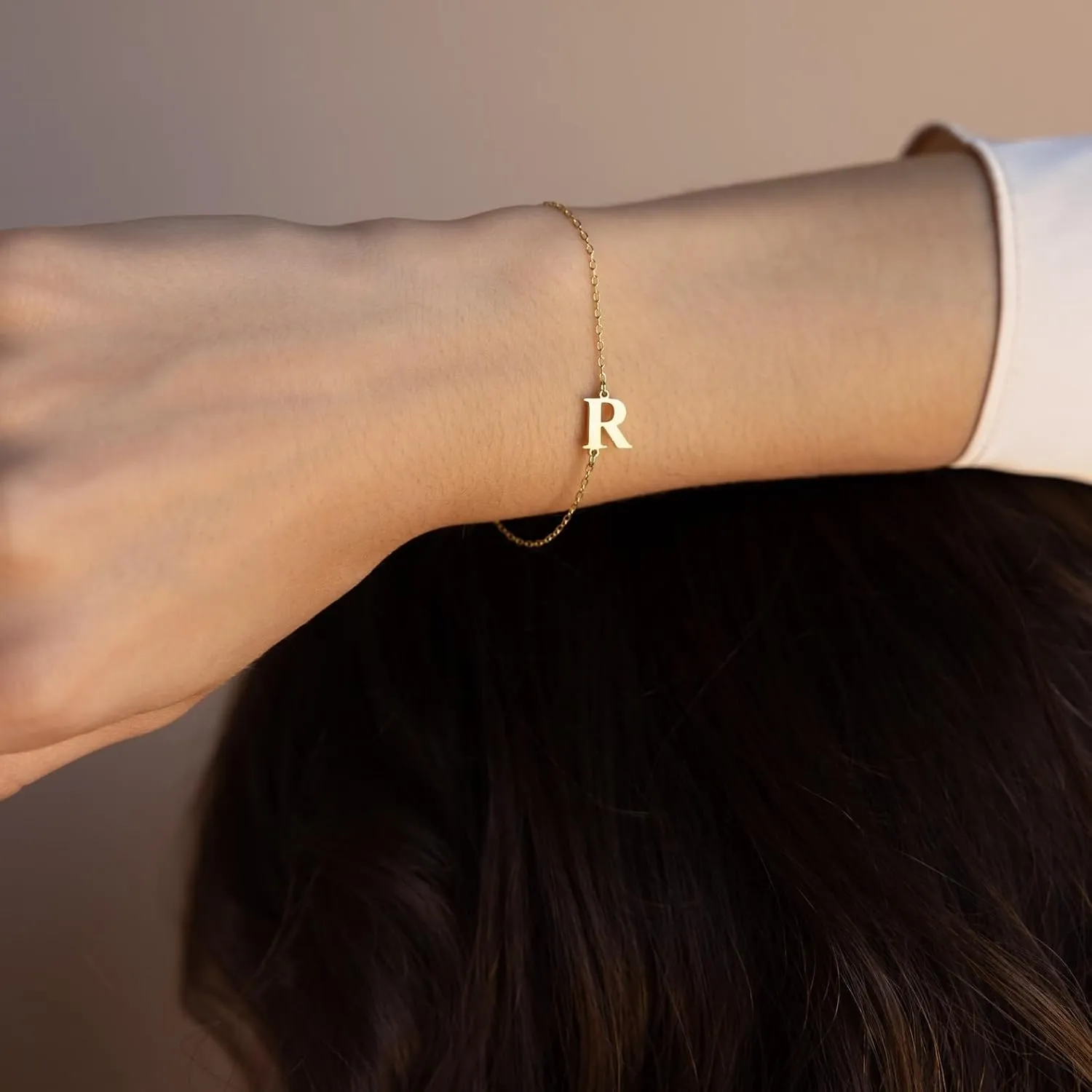 CAITLYNMINIMALIST 18K Gold Plated Sterling Silver Rose Gold Custom Initial Dainty Letter Charm Personalized Bracelet for Women
