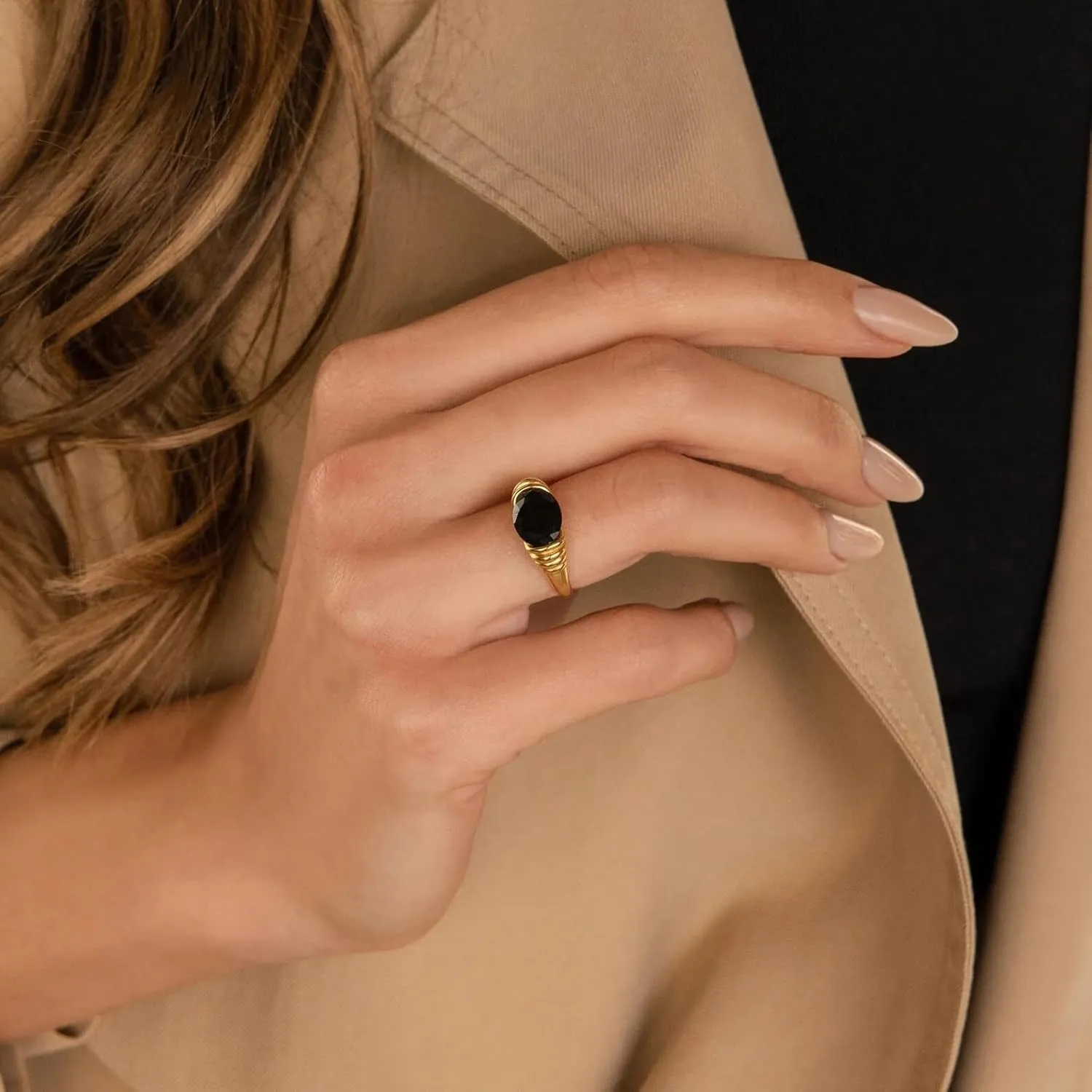 CAITLYNMINIMALIST 18K Gold Trendy Chunky Vintage Cocktail Statement Signet Ring