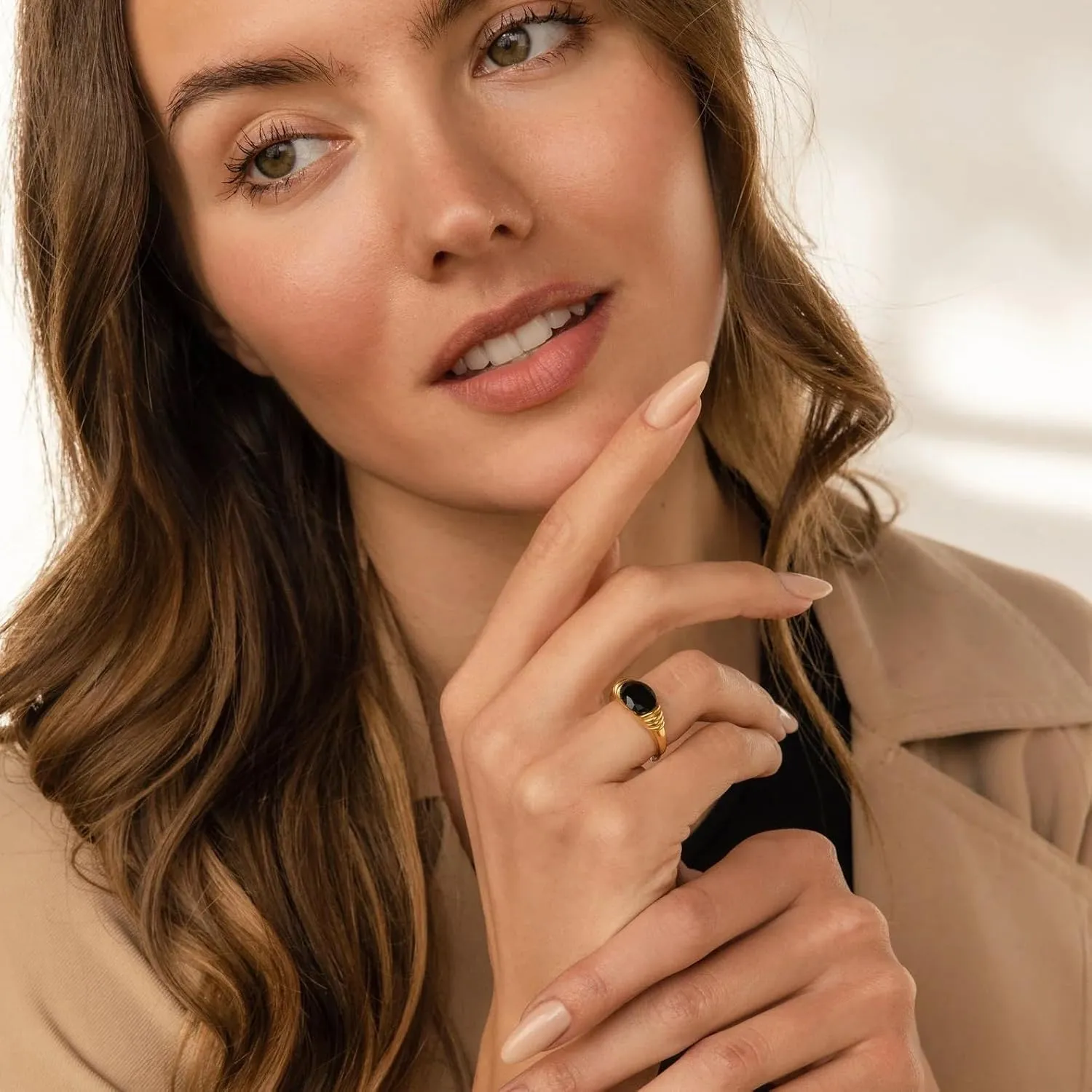 CAITLYNMINIMALIST 18K Gold Trendy Chunky Vintage Cocktail Statement Signet Ring