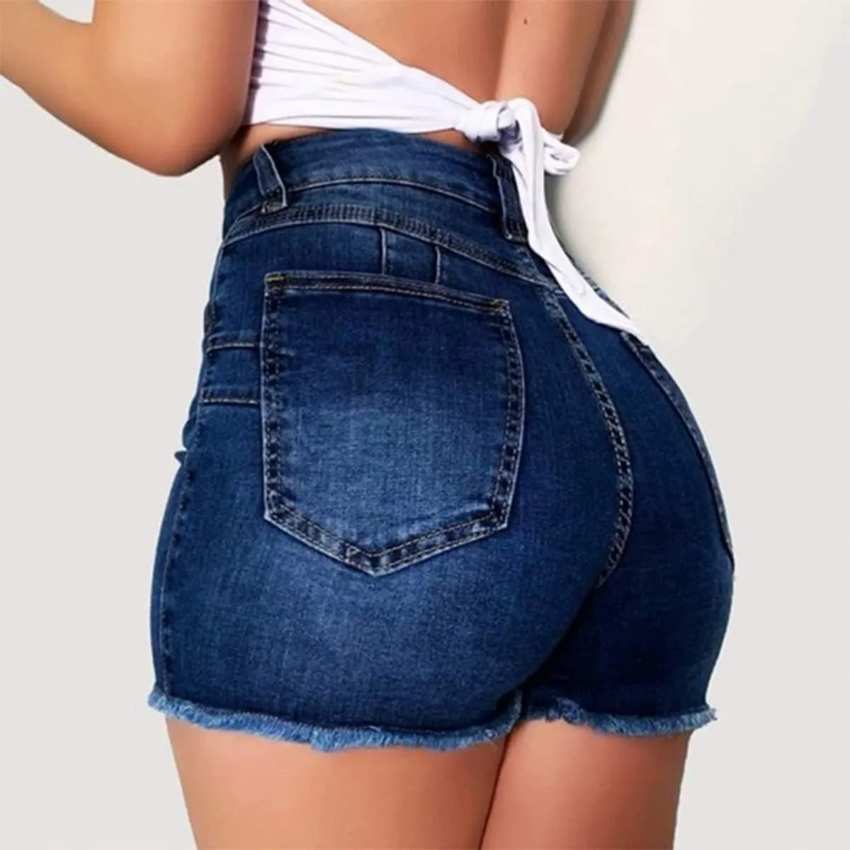 Canbebig Jean Shorts Womens High Waisted Stretchy Denim Shorts Distressed Frayed Raw Hem Jeans Casual Summer Shorts Pockets