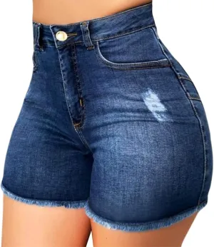 Canbebig Jean Shorts Womens High Waisted Stretchy Denim Shorts Distressed Frayed Raw Hem Jeans Casual Summer Shorts Pockets