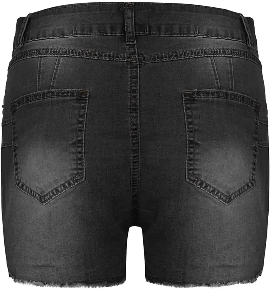 Canbebig Jean Shorts Womens High Waisted Stretchy Denim Shorts Distressed Frayed Raw Hem Jeans Casual Summer Shorts Pockets