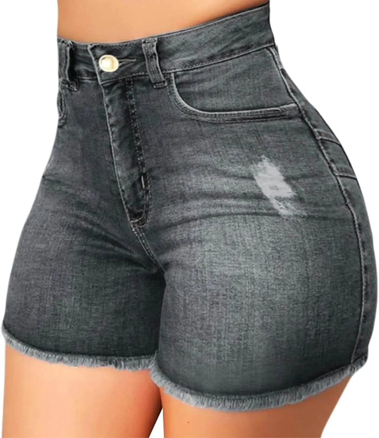 Canbebig Jean Shorts Womens High Waisted Stretchy Denim Shorts Distressed Frayed Raw Hem Jeans Casual Summer Shorts Pockets
